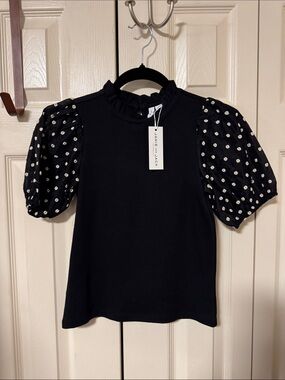 Janie and Jack Black Puff-Sleeve Polka Dot Blouse size 10
